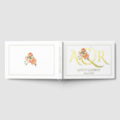 Elegante Initialen und pfirsichfarbene Rose Hochze Gästebuch (Voll)