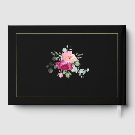 Elegante Initialen und rosa Rosen Hochzeitfolie sc Gästebuch (Rückseite)