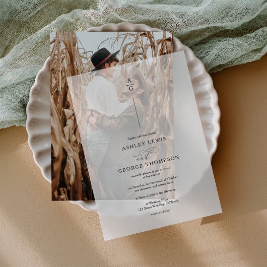 Elegante Initials Black Modern Chic Wedding Pergament Einladungen