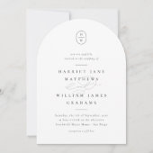 Elegante Initials Black & White Foto Arch Wedding Einladung (Vorderseite)