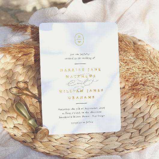 Elegante Initials Black & White Foto Hochzeit Folieneinladung