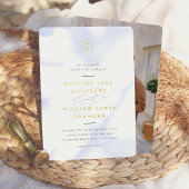 Elegante Initials Black & White Foto Hochzeit Folieneinladung