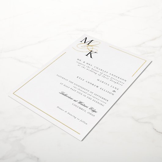 Elegante Initials Classic Wedding Foil Einladung (Gedreht)