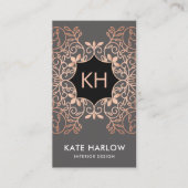 Elegante Interior Design Rose Gold Verziert Monogr Visitenkarte (Vorderseite)