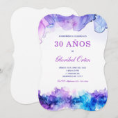 Elegante Invitación de 30º Cumpleaños con Acuarela Einladung (Vorne/Hinten)