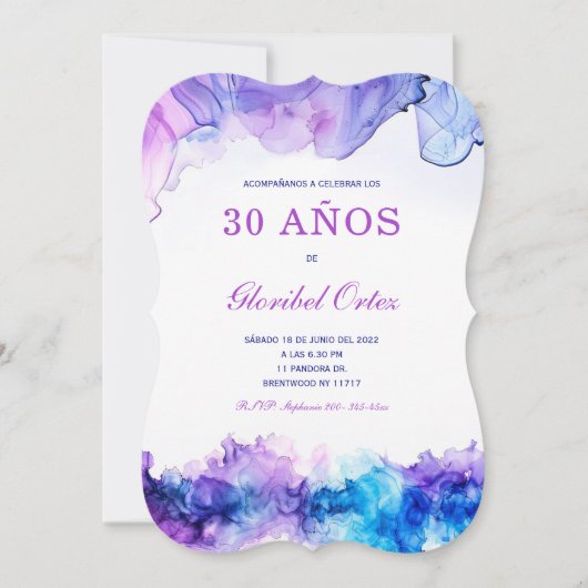 Elegante Invitación de 30º Cumpleaños con Acuarela Einladung (Vorderseite)