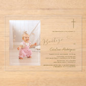 Elegante Invitacion De Bautizo Hija Foto Girl Acryleinladungen (Vorderseite)