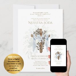 Elegante Invitación De Boda Católica Bilingüe Einladung