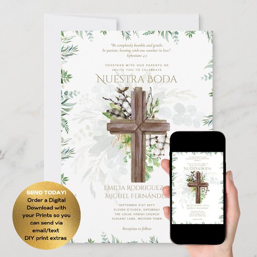 Elegante Invitación De Boda Católica Bilingüe Inv Einladung