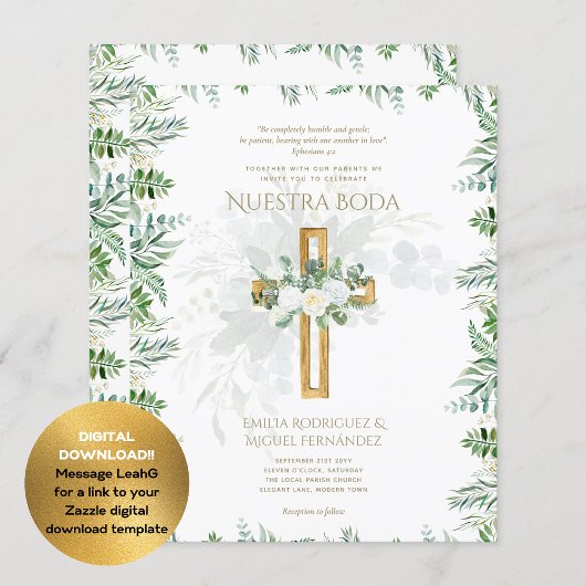 Elegante Invitación De Boda Católica Bilingüe Inv Einladung