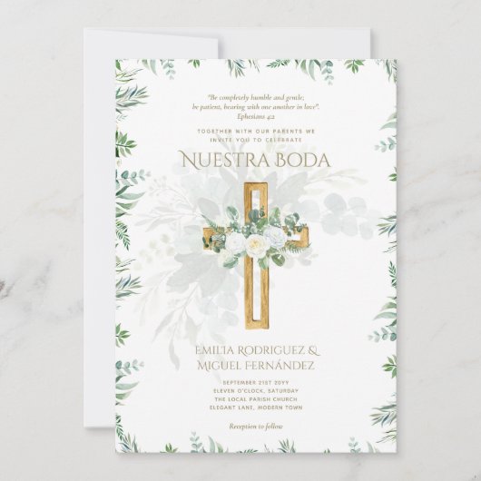 Elegante Invitación De Boda Católica Bilingüe Inv Einladung (Vorderseite)
