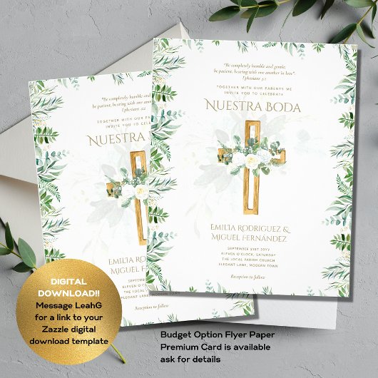 Elegante Invitación De Boda Católica Bilingüe Inv Flyer