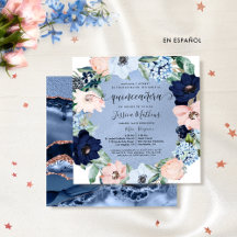 Elegante invitación de Quinceañera Azul y Rosa