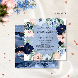 Elegante invitación de Quinceañera Azul y Rosa Einladung