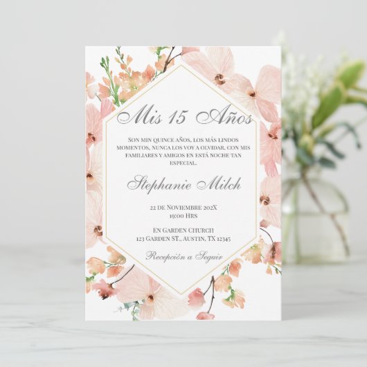Elegante Invitación de Quinceañera Einladung (Stehend Vorderseite)