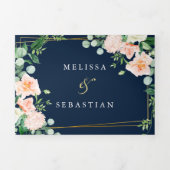 elegante Invitación della Triple azul oro Marino Dreifach Gefaltete Einladung (Cover)