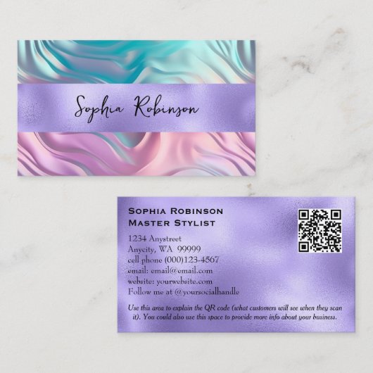 Elegante Iridescent and Lila Foil Business Card Rabattkarte (Vorne/Hinten)
