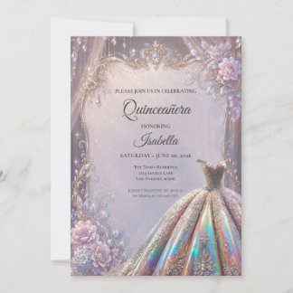 Elegante iridierende Prinzessin Quinceañera Einladung