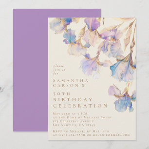 Elegante Iris-Aquarell-Geburtstagsfeier Einladung