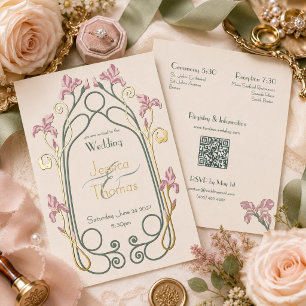Elegante Iris Art Nouveau Hochzeit Gold Folieneinladung