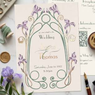 Elegante Iris Art Nouveau Hochzeit Roségold Folieneinladung