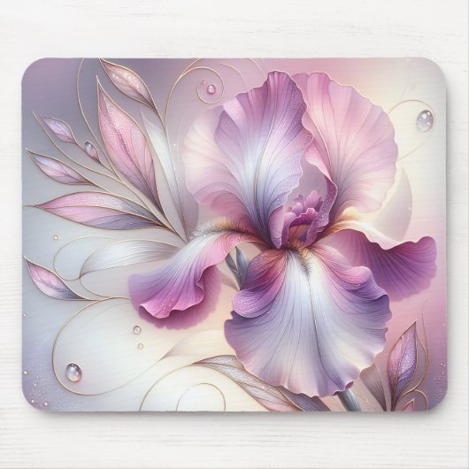 Elegante Iris-Blume mit Gold Etch Mousepad (Vorne)