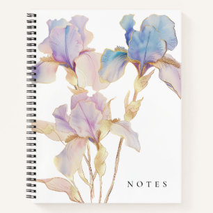 Elegante Iris-Wasserfarben-Blumen Notizblock