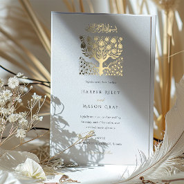 Elegante Islamische Beige Elfenbeinbaum-Liebe Hoch Folieneinladung