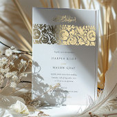 Elegante islamische Beige Elfenbeinblütenhochzeit Folieneinladung