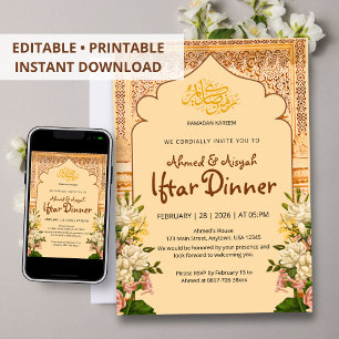 Elegante islamische Bogen-Blumen-Iftar-Einladung Einladung