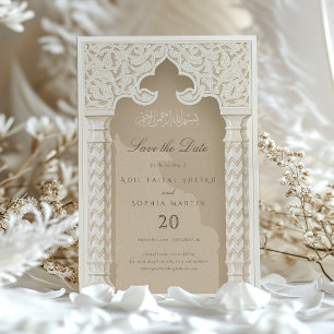 Elegante islamische Bogen Save-the-Date-Einladung Einladung