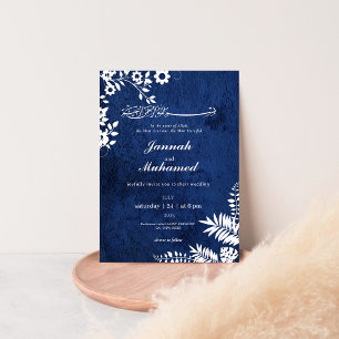 Elegante islamische Hochzeit der Blauen Flora Einladung