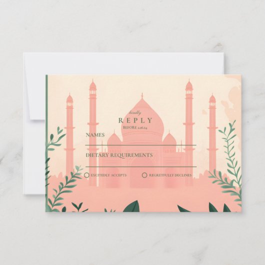 Elegante islamische Hochzeit in Flora RSVP Karte (Vorderseite)