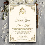 Elegante, islamische Hochzeit mit Cream und Gold Einladung<br><div class="desc">Erleben Sie Ihren Gast mit dieser Hochzeitseinladung im islamischen Stil mit einer verzierten goldenen Grenze und der arabischen Kalligraphie "Bismillah" auf cremefarbenem Hintergrund. Fügen Sie einfach Ihre Veranstaltungsdetails zu dieser einfach zu bedienenden Vorlage hinzu, um sie zu einer einmaligen Einladung zu machen. Dreh die Karte um ein schönes Gold- und...</div>