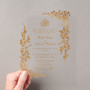 Elegante islamische Hochzeit mit Goldblatt Acryleinladungen