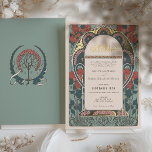 Elegante islamische Ruby & Emerald-muslimische Hoc Folieneinladung<br><div class="desc">Erleben Sie einen unvergesslichen Tag mit dieser wunderschön gestalteten Hochzeitseinladung, inspiriert von der zeitlosen Gnade der islamischen Kunst. Die aquamarine Kulisse ist in Pastelltönen gehalten und mit einem faszinierenden Baummotiv in Korallenrosa- und Elfenbeintönen geschmückt. Umrahmt von tiefen smaragdgrünen Blätter und subtilen Goldfolienakzenten. Dieses Design erinnert an die Eleganz traditioneller islamischer...</div>