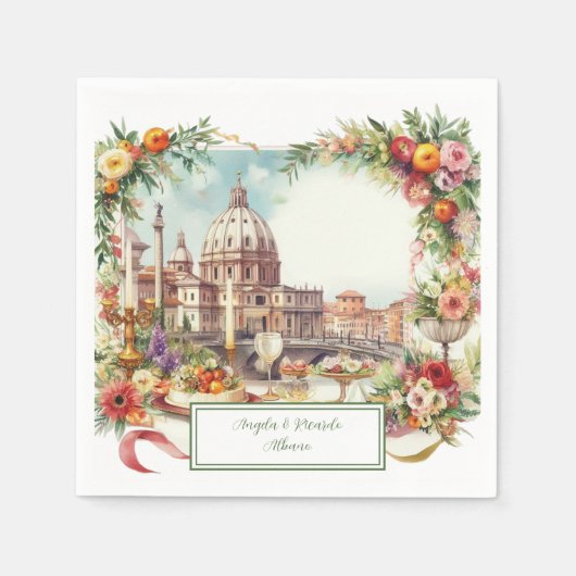 Elegante italienische Hochzeitseinladung in Floren Serviette (Vorderseite)