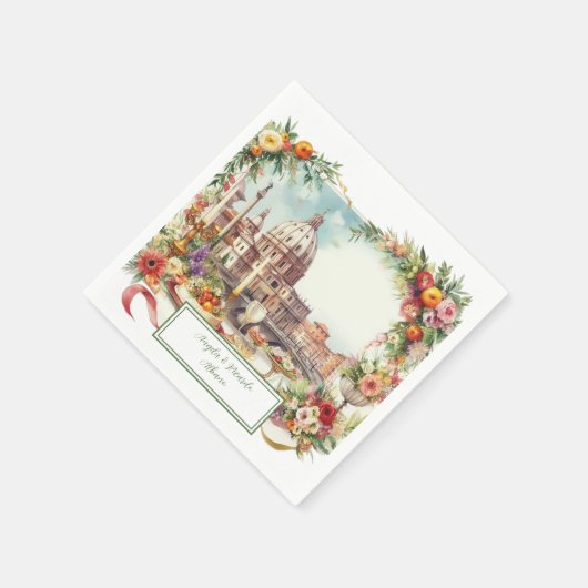 Elegante italienische Hochzeitseinladung in Floren Serviette (Ecke)