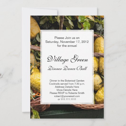 Elegante italienische Lemons in einem Korb Einladung (Rückseite)