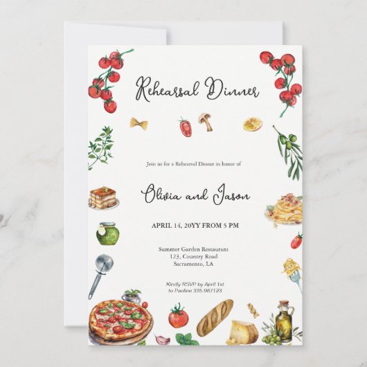 Elegante italienische Probe Abendessen Einladung (Vorderseite)