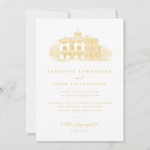 Elegante italienische Vintage-Villa Goldene Hochze Einladung