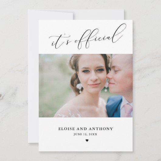 Elegante It's Offiziell Elopement Announcement Car Ankündigung (Vorderseite)