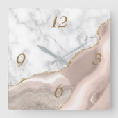 Elegante Ivory Agate Gold Glitzer Marmorplatz Quadratische Wanduhr (Vorderseite)
