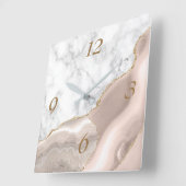 Elegante Ivory Agate Gold Glitzer Marmorplatz Quadratische Wanduhr (Winkel)