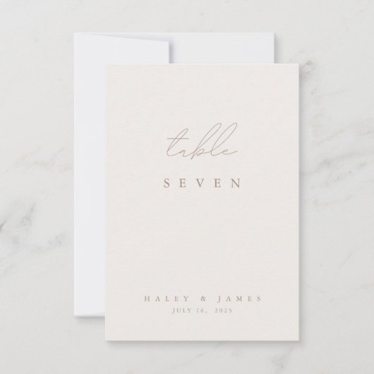 Elegante Ivory & Beige Calligrafy Tischnummer (Vorderseite)