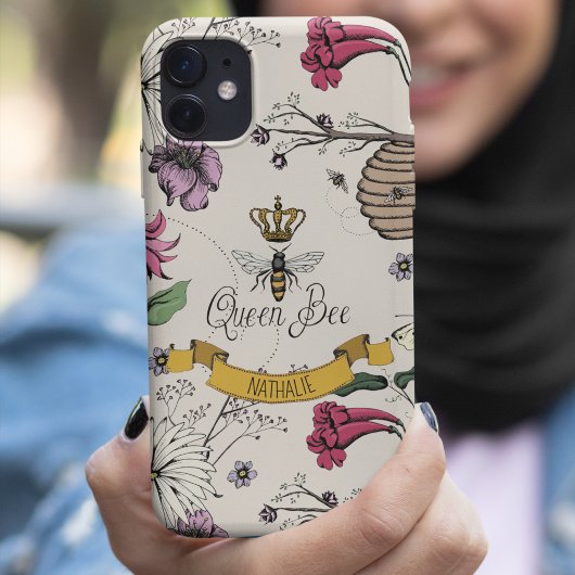 Elegante Ivory, Black & Gold Queen Bee & Crown Case-Mate iPhone Hülle