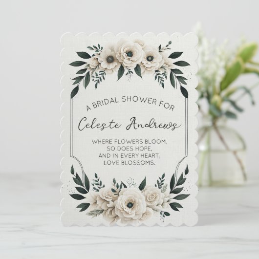 Elegante Ivory-Blume Einladung (Stehend Vorderseite)