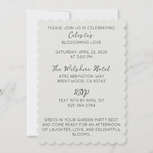 Elegante Ivory-Blume Einladung (Rückseite)