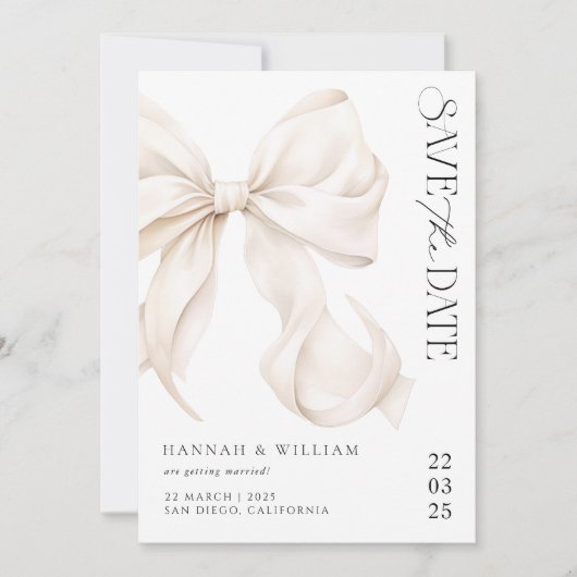 Elegante Ivory Bow Save the Date Card (Vorderseite)