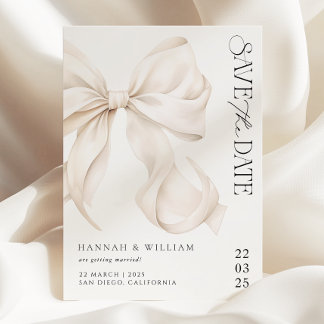 Elegante Ivory Bow Save the Date Card